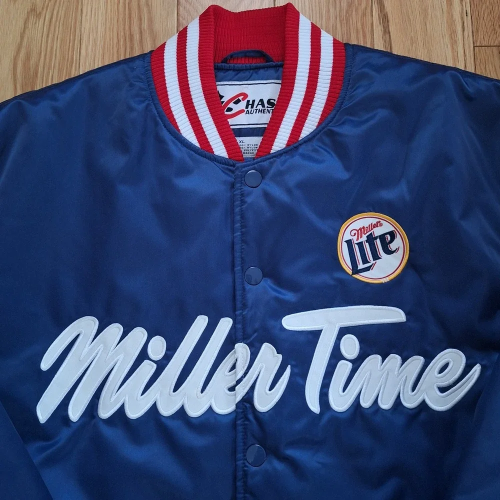 Vintage 90s Miller Time Satin Bomber Jacket XL Miller Lite NASCAR Rusty Wallace